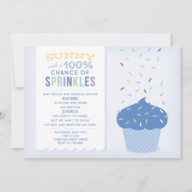 Blue Cupcake Sprinkles Baby Sprinkle Invitation (Front)