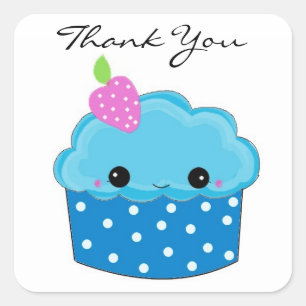 Blue Cupcake Thank You Square Sticker