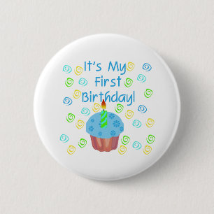 Blue Cupcake with Candle First Birthday 6 Cm Round Badge