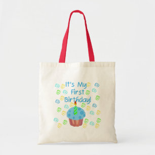 Blue Cupcake with Candle First Birthday Tote Bag