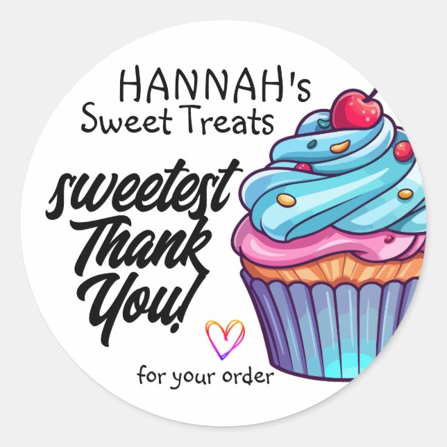 Blue Cupcake with Cherry on Top Thank You Classic Round Sticker (Front)