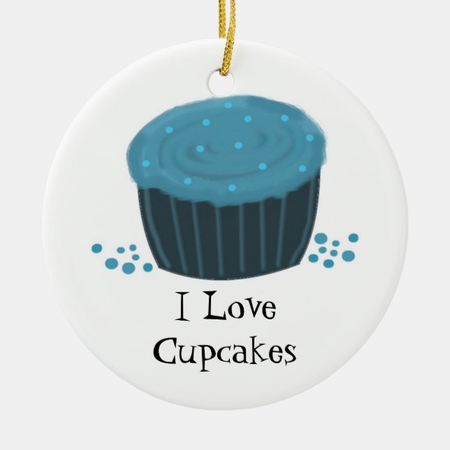 Blue Cupcake with Sprinkles Ceramic Tree Decoration (Front)