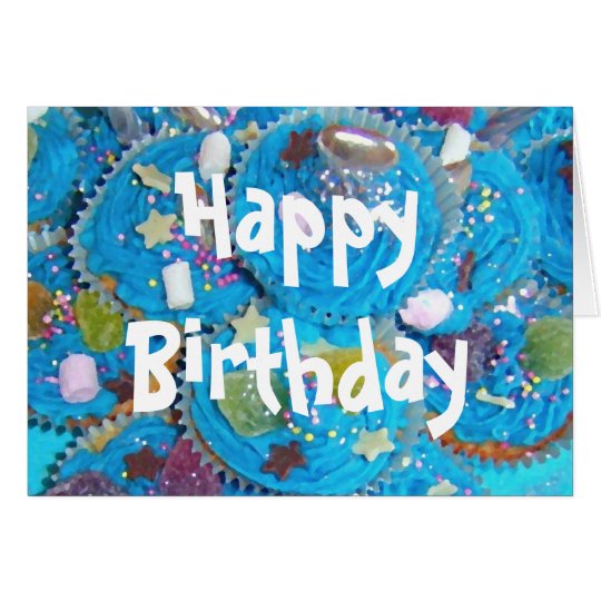 Blue Cupcakes 'Happy Birthday' white card