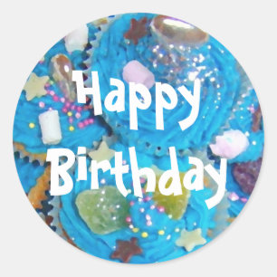 Blue Cupcakes 'Happy Birthday ' white sticker