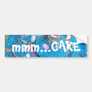 Blue Cupcakes 'mmm... cake' bumper sticker