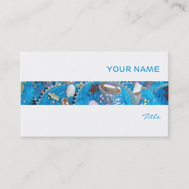 Blue Cupcakes stripe business card white (Front)