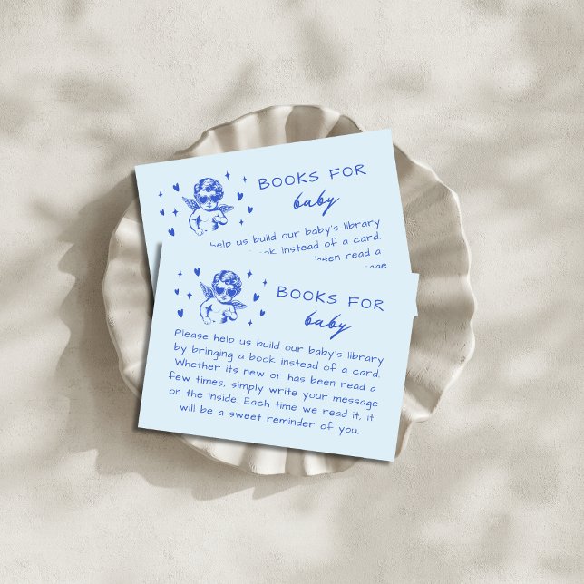 Blue Cupid Valentines Book Request Baby Shower Enclosure Card (Creator Uploaded)