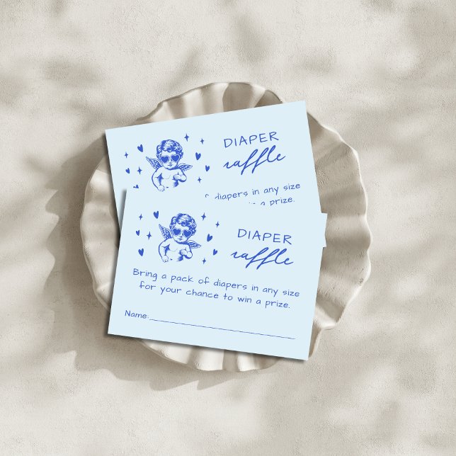 Blue Cupid Valentines Diaper Raffle Baby Shower Enclosure Card (Creator Uploaded)