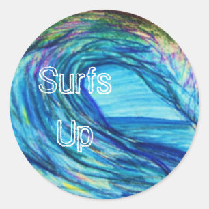 Blue curl, Surfs Up Classic Round Sticker