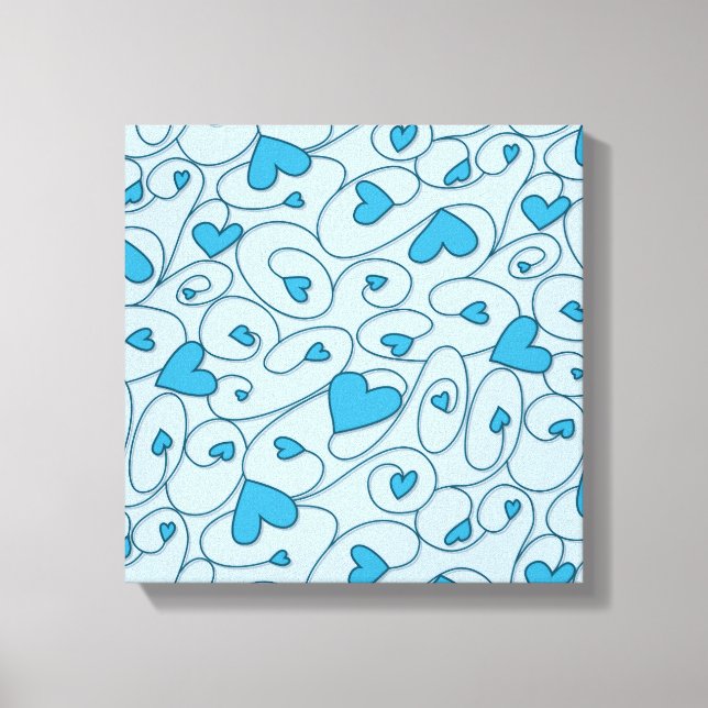 Blue curly hearts canvas print (Front)