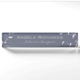Blue curly leaves branches nameplate