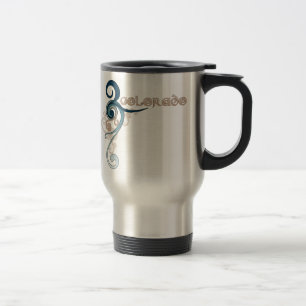 Blue Curly Swirl Colorado Travel Mug