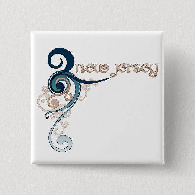 Blue Curly Swirl New Jersey Button (Front)