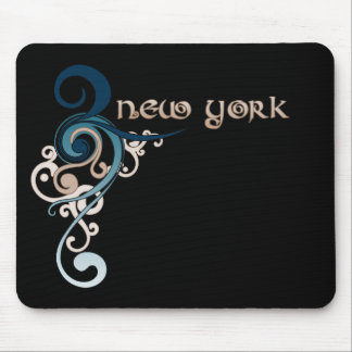 Blue Curly Swirl New York Mousepad Dark