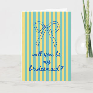 Blue Cursive + Aqua & Yellow Bridesmaid Proposal Card