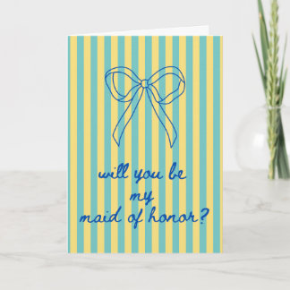 Blue Cursive + Aqua & Yellow Maid of Honor Card