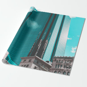 BLUE CURTAIN WALL BUILDING UNDER TEAL SKIES WRAPPING PAPER