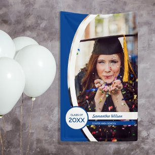 Blue Curved Frame Photo Graduation Banner