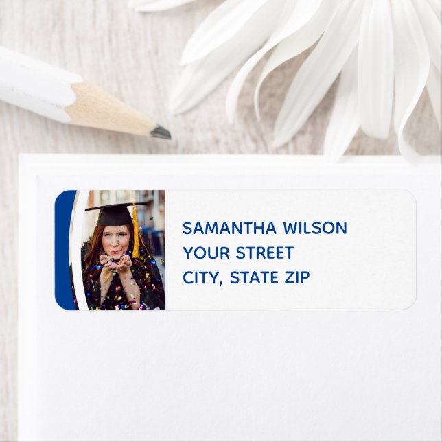 Blue Curved Frame Photo Graduation Label (Insitu)