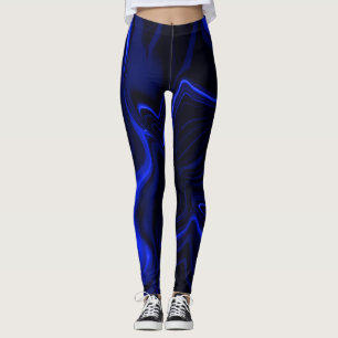 Blue curves and ripples in dark blue image  leggings