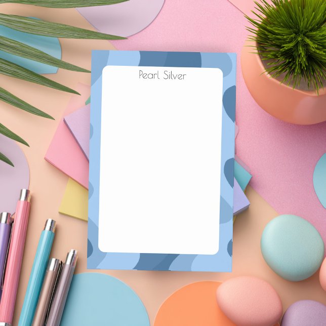 Blue Curves CUSTOM Chic Monogram Personalised Post-it Notes (Blue Stripes Curves CUSTOM Chic Monogram Personalized Post-it Notes
)