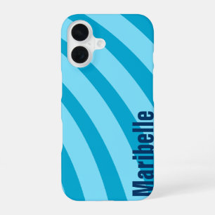 Blue Curving Stripes "Add Your Name" iPhone 16 Case