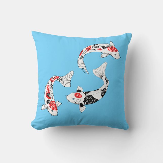 Blue cushion 3 Kois Pillow blue 3 kois (Front)