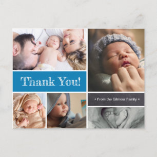 Blue Custom Baby birth announcement Thank You Postcard