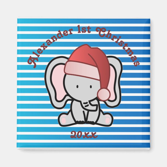 Blue Custom Baby Boy Name First Christmas 2022 Magnet (Front)