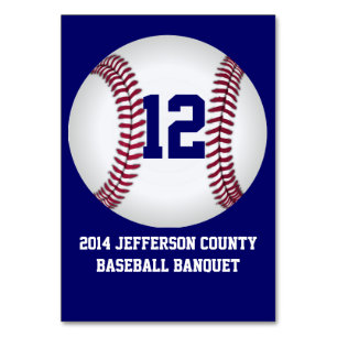 Blue Custom Baseball Banquet Table Number Card