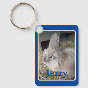 Blue Custom Bunny Photograph and Name Keepsake Key Ring