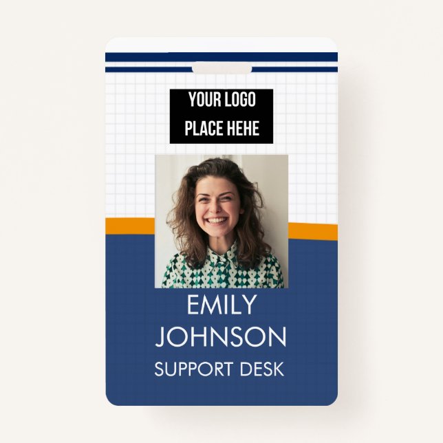 blue Custom Business Logo Employee Photo Badge ID Badge (Front)
