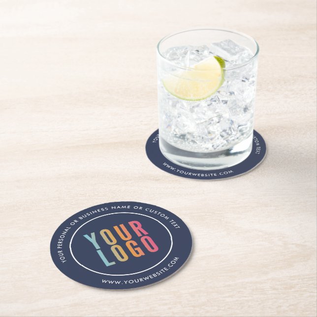 Blue Custom Business Logo Promotional Round Paper Coaster (Insitu)