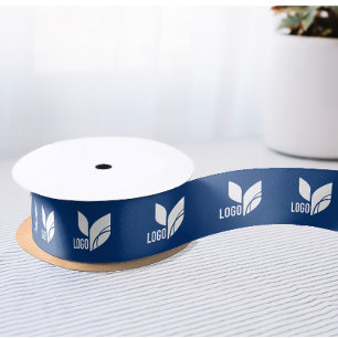 Blue Custom Business Logo Satin Ribbon