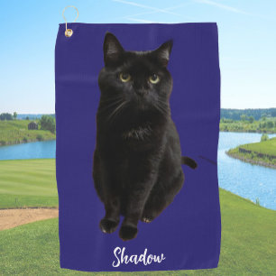 Blue Custom Cat Photo and Name Personalized Golf Towel