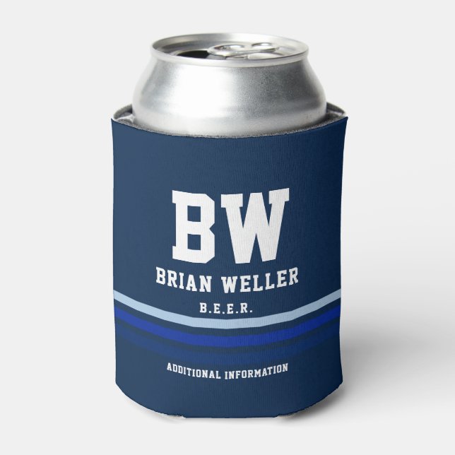 BLUE custom colour monogram can cooler (Can Front)