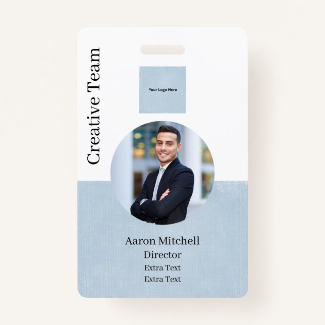 Blue Custom Company Modern Employee ID Badge (Front)