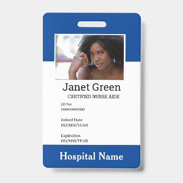 Blue Custom Employee Nurse Doctor ID Photo Badge (Front)