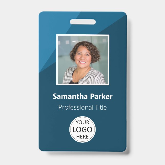 Blue Custom Employee - Photo ID, Logo, Bar Code ID Badge (Front)