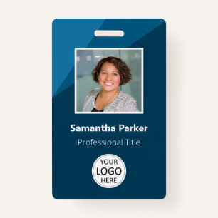 Blue Custom Employee - Photo ID, Logo, Bar Code ID Badge