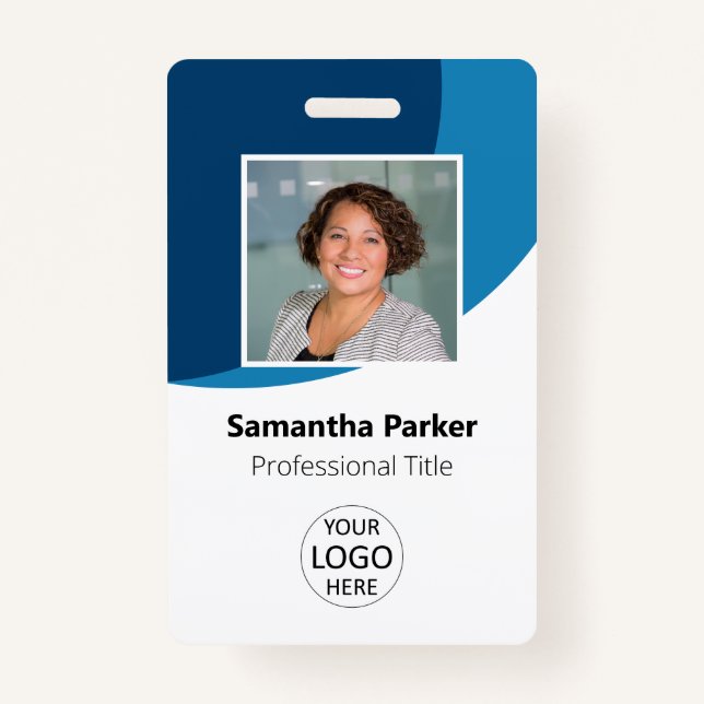 Blue Custom Employee - Photo, Logo, Barcode, Name  ID Badge (Front)
