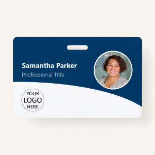 Blue Custom Employee - Photo, Logo, Barcode, Name  ID Badge