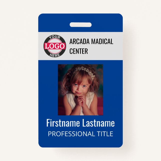Blue Custom Employee Photo Logo Name Badge ID Badge (Front)