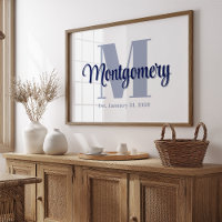 Blue Custom Family Name Poster Wedding Gift Idea 