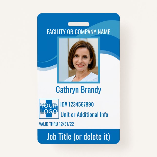 Blue custom Hospital Employee Security, logo ID Badge (Front)