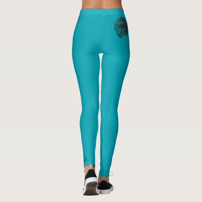 Blue Custom Leggings, Teal Rose and Name Leggings (Back)
