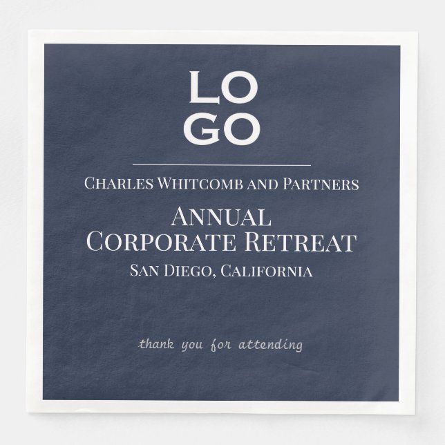 Blue Custom Logo Business or Corporate Event  Napkin (Front)