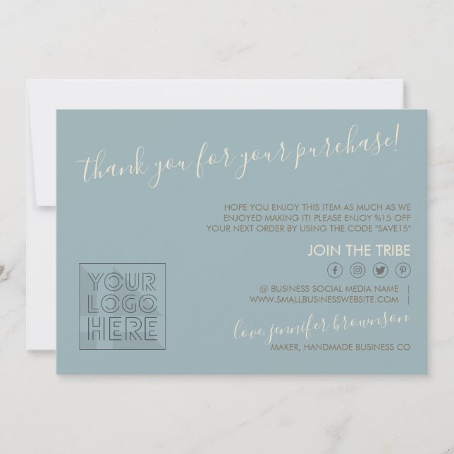 Blue Custom logo QR code Candle Care Instructions Thank You Card (Front)