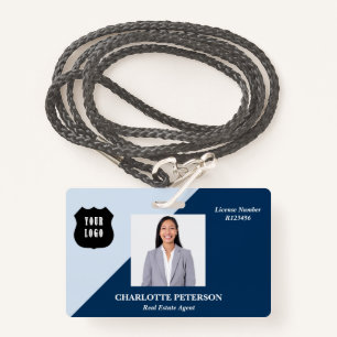 Blue Custom Logo Real Estate Realtor Name ID Badge