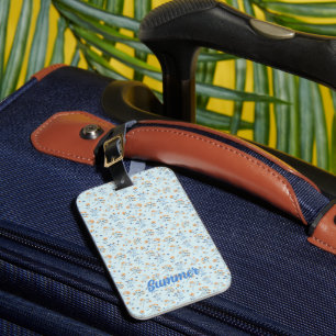 Blue Custom Monogram Girly Wildflower Pattern Luggage Tag
